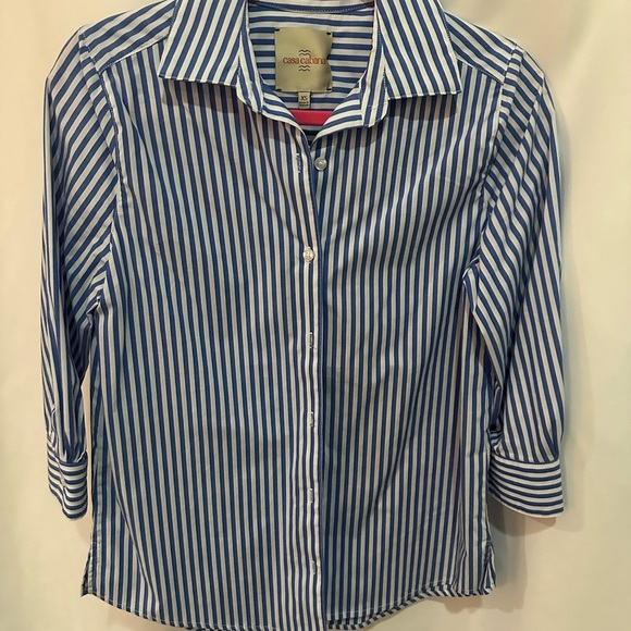 casa cabana Tops - Blue and White Striped Button-Up Shirt